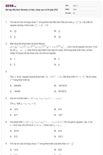 Bài tập Nhị thức Newton cơ bản, nâng cao có lời giải (P2)