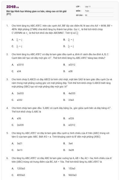 Bài tập Hình học không gian cơ bản, nâng cao có lời giải (P7)