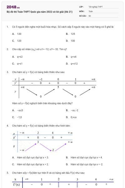 Bộ đề thi Toán THPT Quốc gia năm 2022 có lời giải (Đề 21)