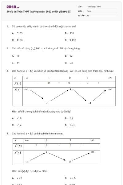 Bộ đề thi Toán THPT Quốc gia năm 2022 có lời giải (Đề 23)
