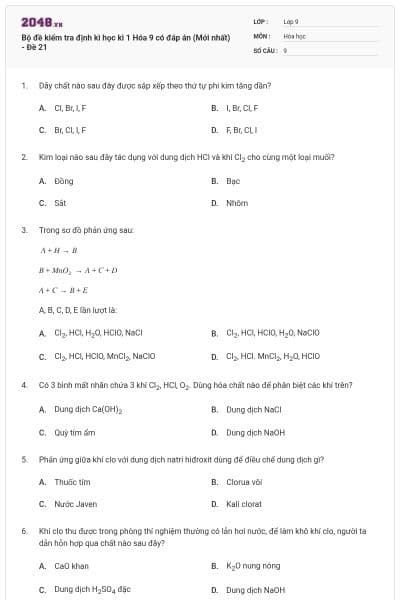 Bộ đề kiểm tra định kì học kì 1 Hóa 9 có đáp án (Mới nhất) - Đề 21