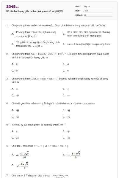 80 câu hỏi lượng giác cơ bản, nâng cao có lời giải(P3)