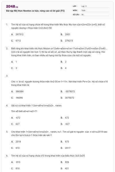 Bài tập Nhị thức Newton cơ bản, nâng cao có lời giải (P2)