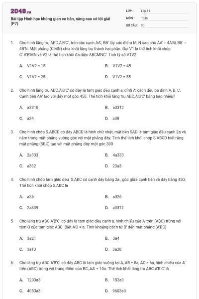 Bài tập Hình học không gian cơ bản, nâng cao có lời giải (P7)