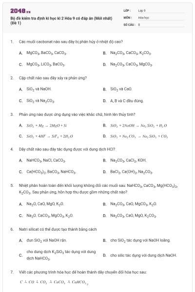 Bộ đề kiểm tra định kì học kì 2 Hóa 9 có đáp án (Mới nhất) (Đề 1)