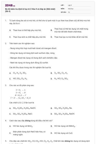 Bộ đề kiểm tra định kì học kì 2 Hóa 9 có đáp án (Mới nhất) (Đề 4)