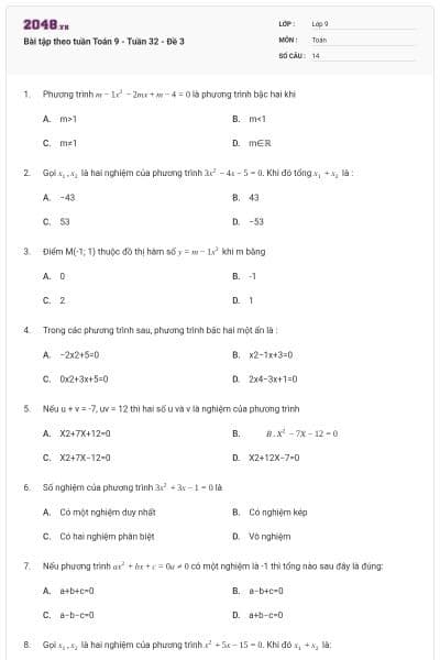 Bài tập theo tuần Toán 9 - Tuần 32 - Đề 3