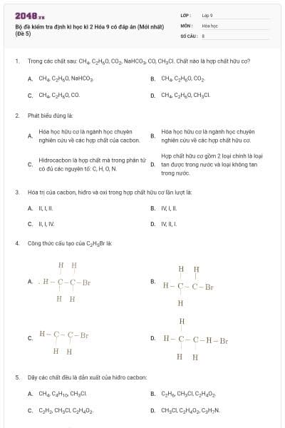 Bộ đề kiểm tra định kì học kì 2 Hóa 9 có đáp án (Mới nhất) (Đề 5)