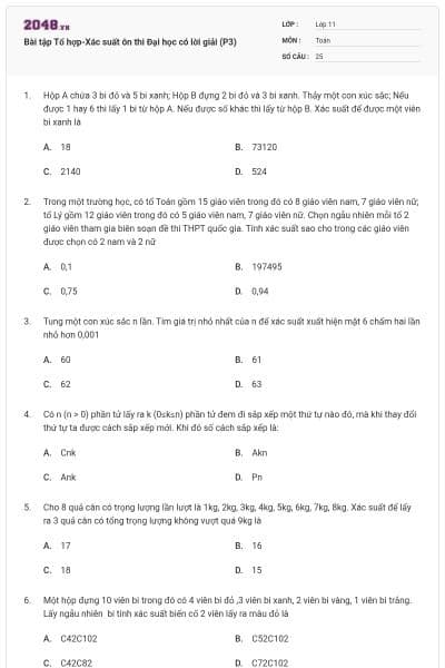 Bài tập Tổ hợp-Xác suất ôn thi Đại học có lời giải (P3)