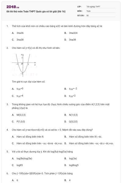 Đề thi thử môn Toán THPT Quốc gia có lời giải (Đề 16)