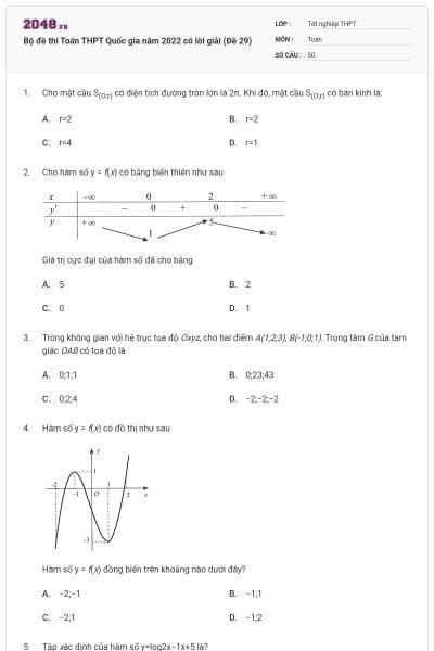 Bộ đề thi Toán THPT Quốc gia năm 2022 có lời giải (Đề 29)