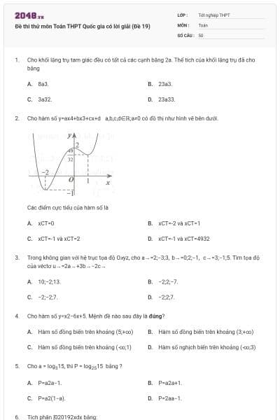 Đề thi thử môn Toán THPT Quốc gia có lời giải (Đề 19)