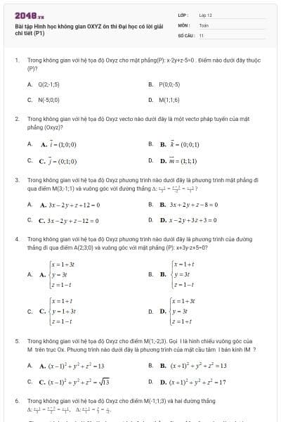 Bài tập Hình học không gian OXYZ ôn thi Đại học có lời giải chi tiết (P1)