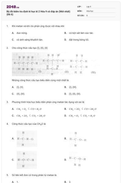 Bộ đề kiểm tra định kì học kì 2 Hóa 9 có đáp án (Mới nhất) (Đề 6)