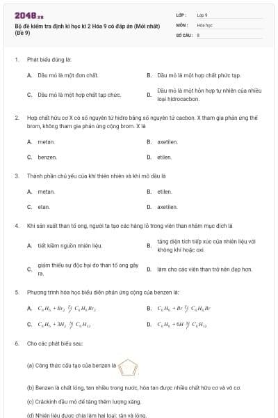 Bộ đề kiểm tra định kì học kì 2 Hóa 9 có đáp án (Mới nhất) (Đề 9)