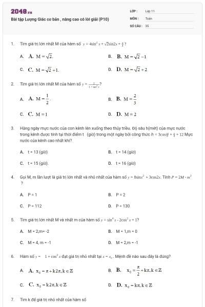 Bài tập Lượng Giác cơ bản , nâng cao có lời giải (P10)