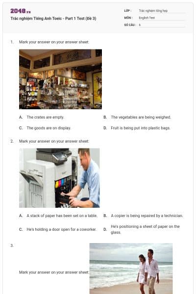 Trắc nghiệm Tiếng Anh Toeic - Part 1 Test (Đề 3)