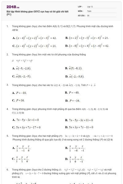 Bài tập Hình không gian OXYZ cực hay có lời giải chi tiết (P1)