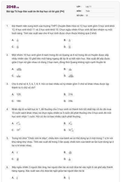 Bài tập Tổ hợp-Xác suất ôn thi Đại học có lời giải (P4)