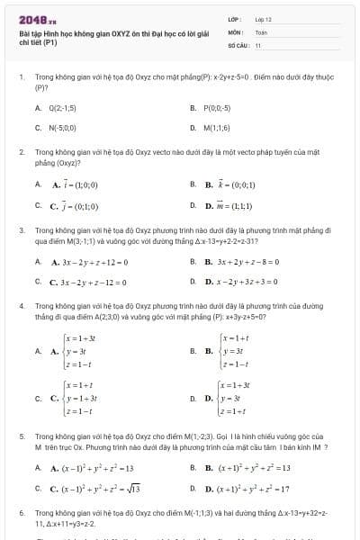 Bài tập Hình học không gian OXYZ ôn thi Đại học có lời giải chi tiết (P1)