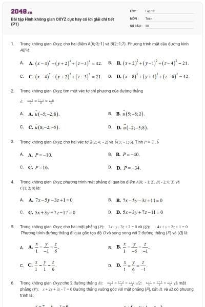 Bài tập Hình không gian OXYZ cực hay có lời giải chi tiết (P1)