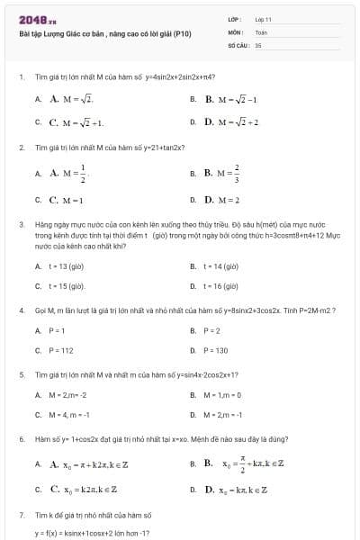 Bài tập Lượng Giác cơ bản , nâng cao có lời giải (P10)