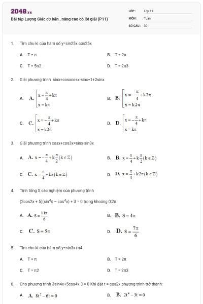 Bài tập Lượng Giác cơ bản , nâng cao có lời giải (P11)
