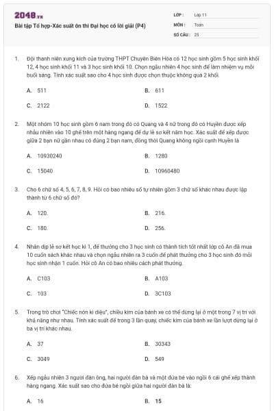 Bài tập Tổ hợp-Xác suất ôn thi Đại học có lời giải (P4)