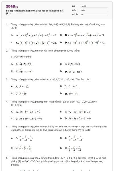 Bài tập Hình không gian OXYZ cực hay có lời giải chi tiết (P1)