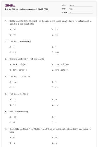 Bài tập Giới hạn cơ bản, nâng cao có lời giải (P2)