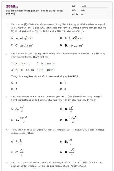 260 Bài tập Hình không gian lớp 11 ôn thi Đại học có lời giải (P6)