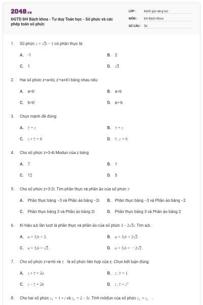 ĐGTD ĐH Bách khoa - Tư duy Toán học - Số phức và các phép toán số phức