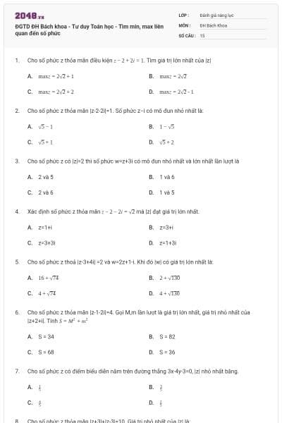 ĐGTD ĐH Bách khoa - Tư duy Toán học - Tìm min, max liên quan đến số phức