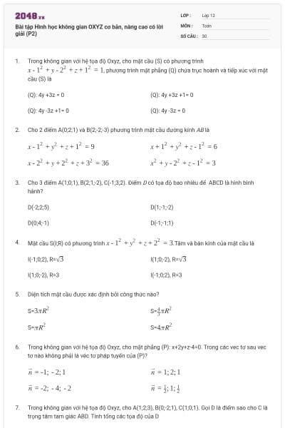 Bài tập Hình học không gian OXYZ cơ bản, nâng cao có lời giải (P2)