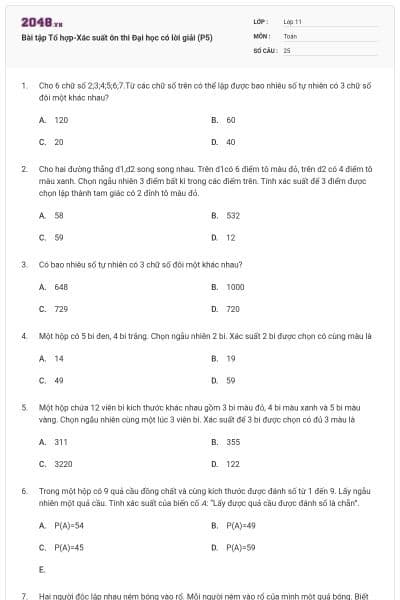 Bài tập Tổ hợp-Xác suất ôn thi Đại học có lời giải (P5)