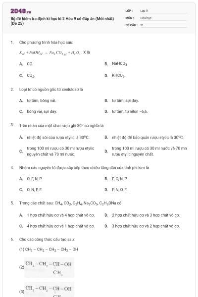 Bộ đề kiểm tra định kì học kì 2 Hóa 9 có đáp án (Mới nhất) (Đề 25)
