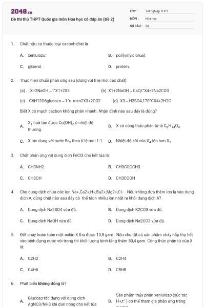 Đề thi thử THPT Quốc gia môn Hóa học có đáp án (Đề 2)