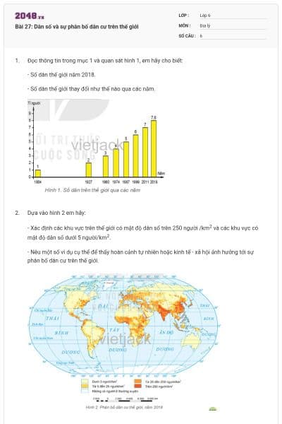 Bài 27: Dân số và sự phân bố dân cư trên thế giới