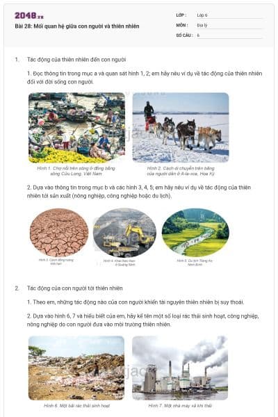 Bài 28: Mối quan hệ giữa con người và thiên nhiên