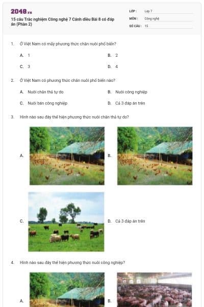 15 câu Trắc nghiệm Công nghệ 7 Cánh diều Bài 8 có đáp án (Phần 2)