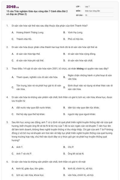 15 câu Trắc nghiệm Giáo dục công dân 7 Cánh diều Bài 2 có đáp án (Phần 2)