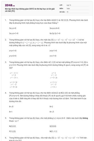 Bài tập Hình học không gian OXYZ ôn thi Đại học có lời giải chi tiết (P2)