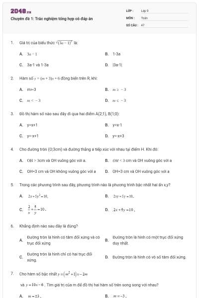 Chuyên đề 1: Trắc nghiệm tổng hợp có đáp án