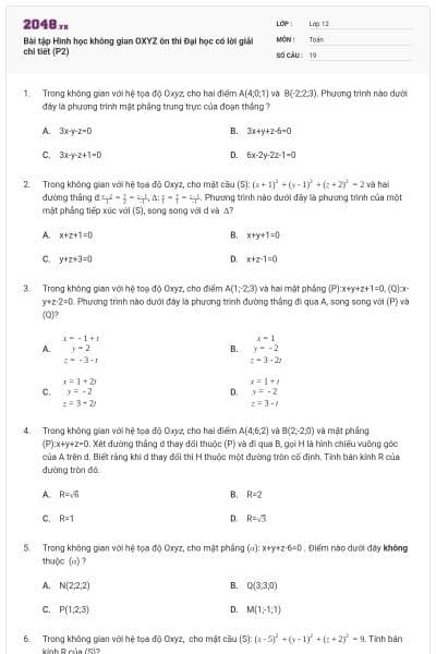 Bài tập Hình học không gian OXYZ ôn thi Đại học có lời giải chi tiết (P2)