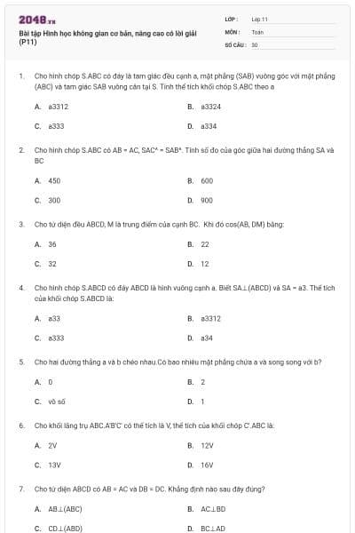 Bài tập Hình học không gian cơ bản, nâng cao có lời giải (P11)