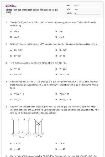 Bài tập Hình học không gian cơ bản, nâng cao có lời giải (P12)
