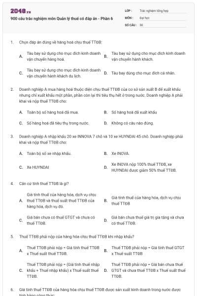 900 câu trắc nghiệm môn Quản lý thuế có đáp án - Phần 6