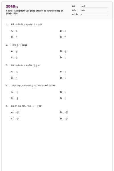 5 câu Trắc nghiệm Các phép tính với số hữu tỉ có đáp án (Nhận biết)