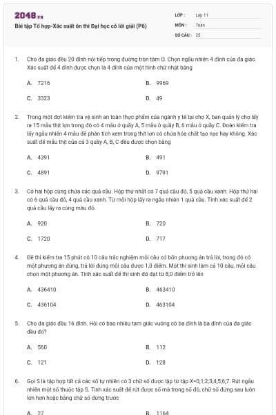 Bài tập Tổ hợp-Xác suất ôn thi Đại học có lời giải (P6)