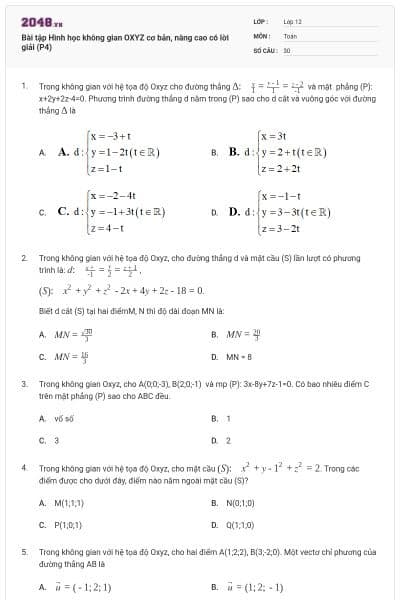 Bài tập Hình học không gian OXYZ cơ bản, nâng cao có lời giải (P4)